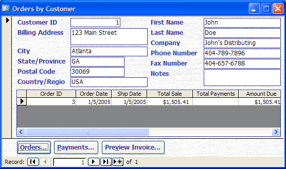 Microsoft Access Database Customer Sample Form